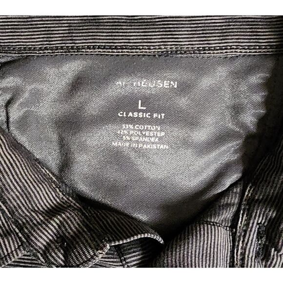Van Heusen Men's Large L Gray Geometric Stripe Collared Polyester Polo Shirt - Picture 5 of 5